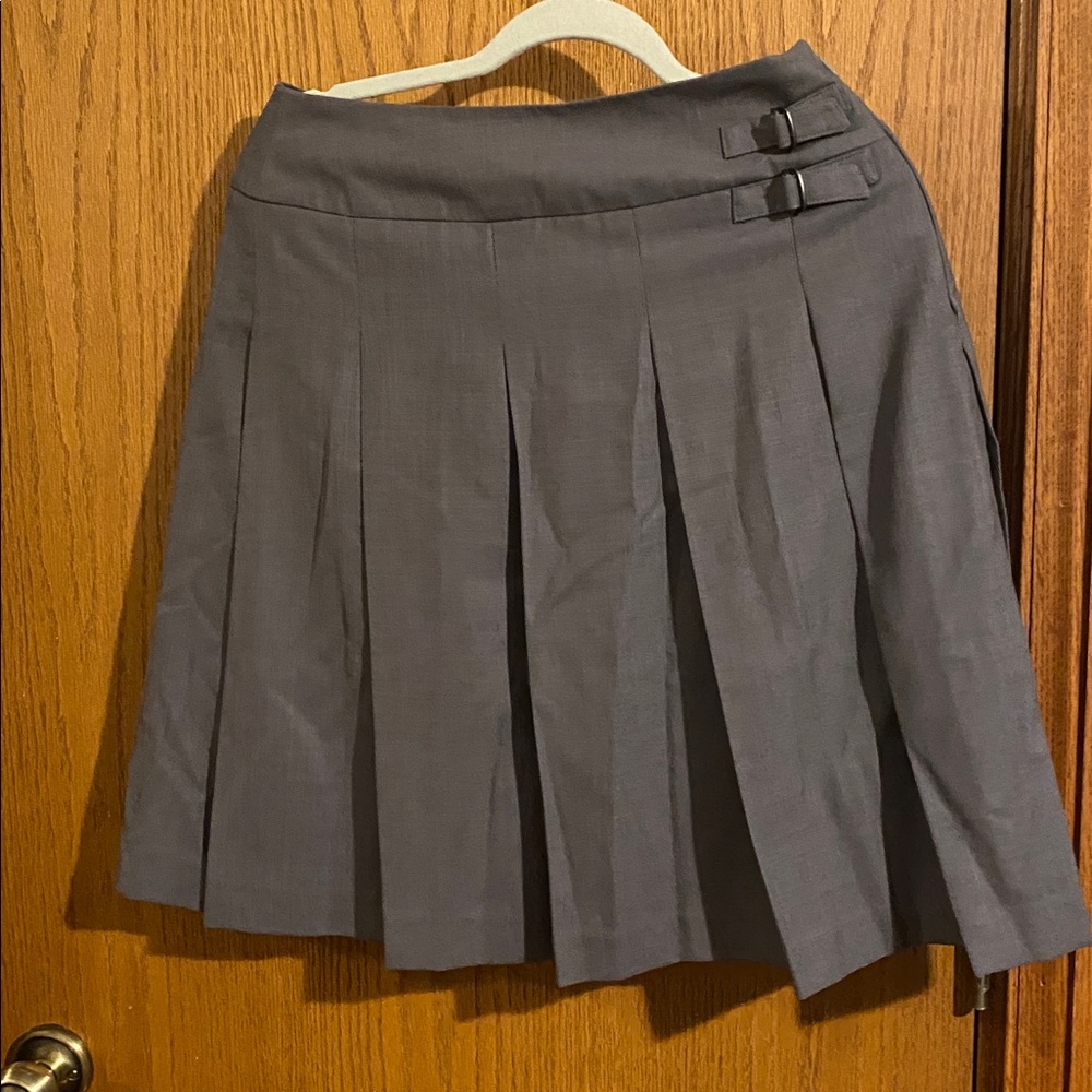 Calvin Klein Gray pleated Skirt with Buckle Accent
